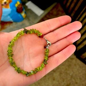 Beaded Bracelet Green Beads, Lobster Clasp, Good Condition
